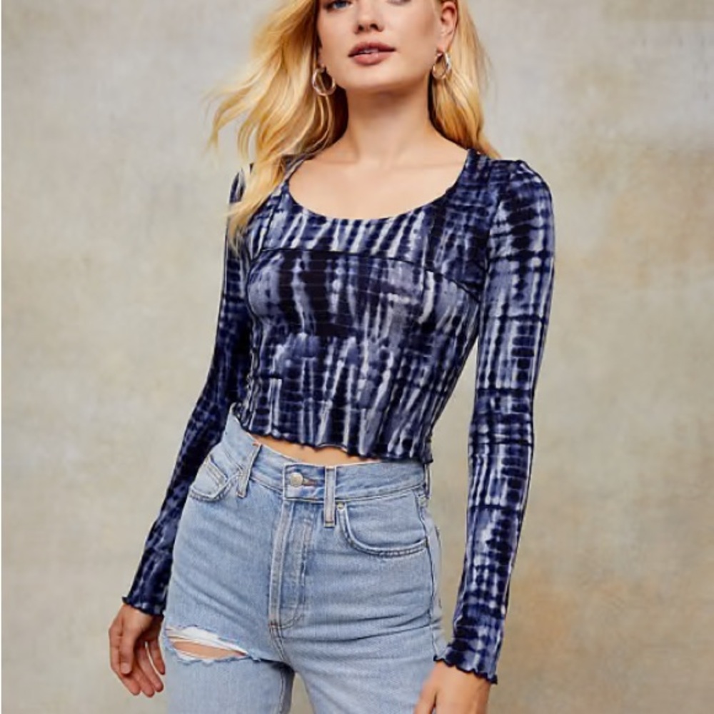 Topshop Navy Tie-Dye Crop Top